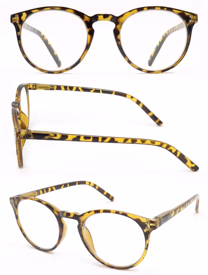 Vintage Runde, superdünne, blaue Filter-Lesebrille aus klarem Kunststoff