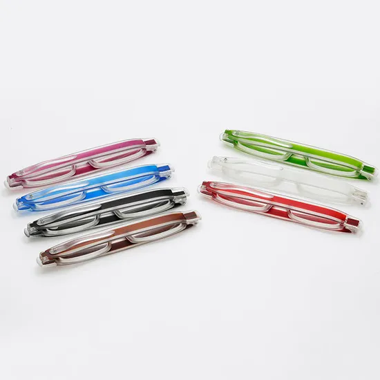 China-Herstellung auf Lager Einzigartige Mini-faltbare, verstellbare, dünne Bügel-Kleinrahmen-Lesebrille aus durchsichtigem Kunststoff OEM-Unisex-Presbyopie-Brille